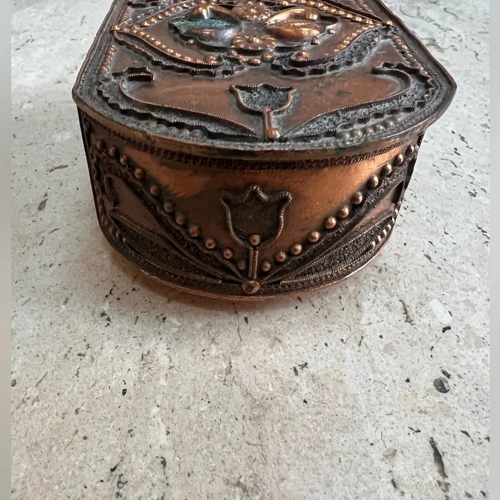 Vintage Art Nouveau Style Handmade Albanian Stamped Cooper Jewelry/Trinket Box